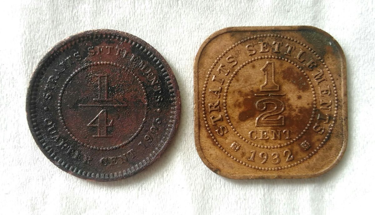 Straits-Settlements-Quarters-And-Halves,-How-To-Remove-Black-Blotches?
